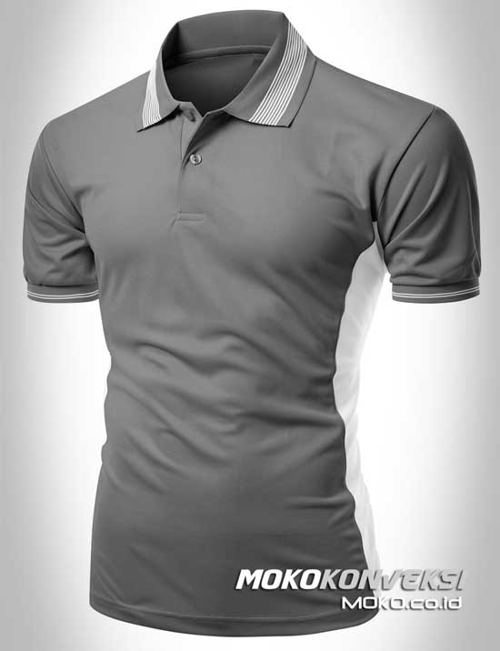 contoh kaos seragam polo shirt custom warna abu abu putih moko konveksi